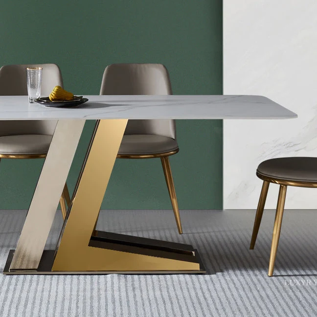 Set dinette rettangolare Glam Set tavolo da pranzo da 1/4/5/7 pezzi con piano pietra sinterizzata bianca Clearhalo