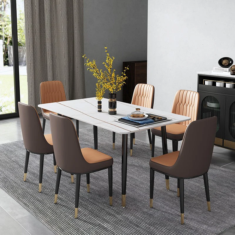 Set dinette rettangolare Glam Set tavolo da pranzo da 1/2/5/7 pezzi con piano pietra sinterizzata Clearhalo