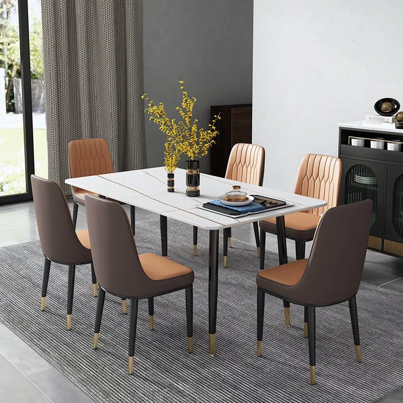 Set dinette rettangolare Glam Set tavolo da pranzo da 1/2/5/7 pezzi con piano pietra sinterizzata Clearhalo