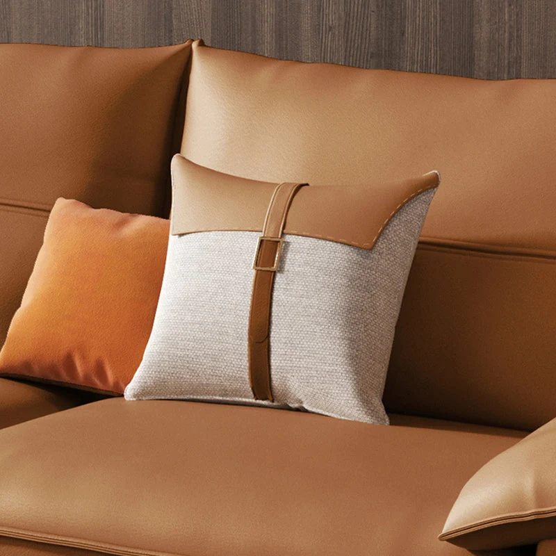 Set di divani componibili vera pelle marrone con braccioli superiori e cuscini Clearhalo