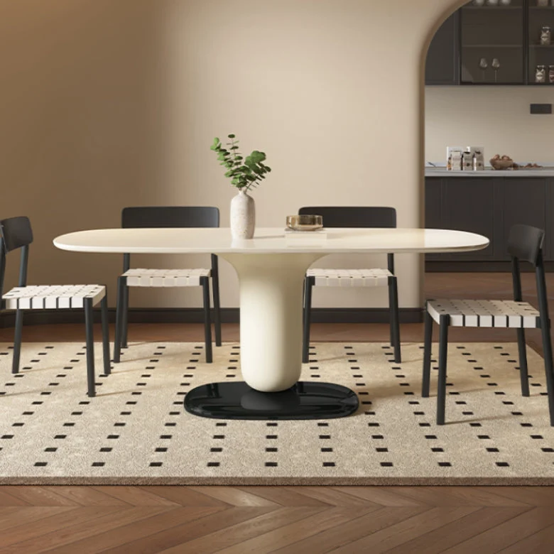 Set di mobili da pranzo con piedistallo legno ovale bianco da 1/4/5 pezzi per la casa Clearhalo