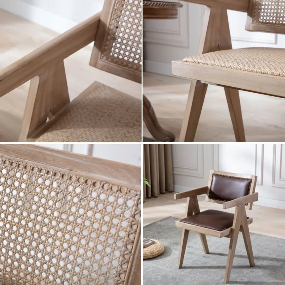 Set di poltrone da cucina per sala da pranzo, stile rustico, legno di frassino, con schienale aperto Clearhalo