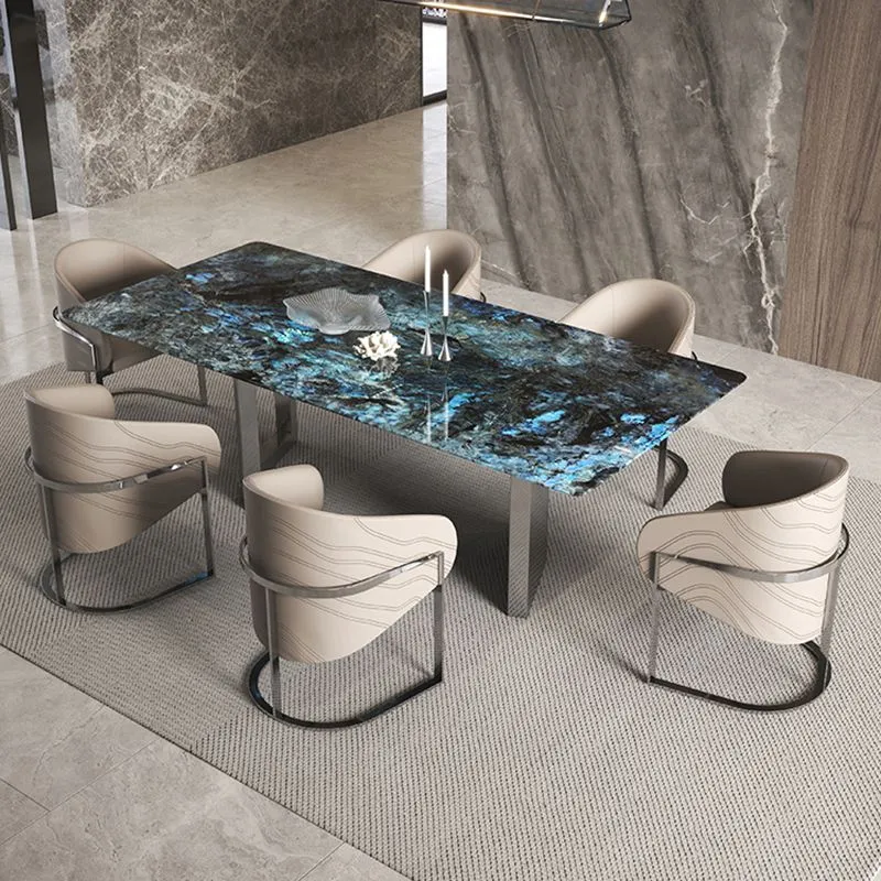 Set da pranzo con base metallo rettangolare con piano pietra da 1/4/7 pezzi per la casa Clearhalo