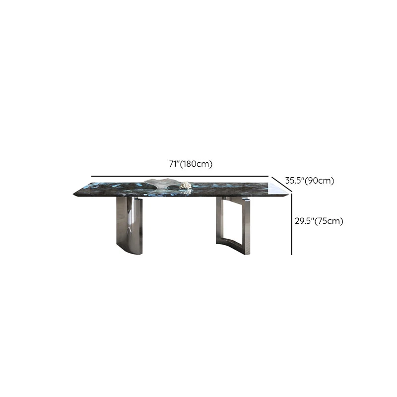 Set da pranzo con base metallo rettangolare con piano pietra da 1/4/7 pezzi per la casa Clearhalo