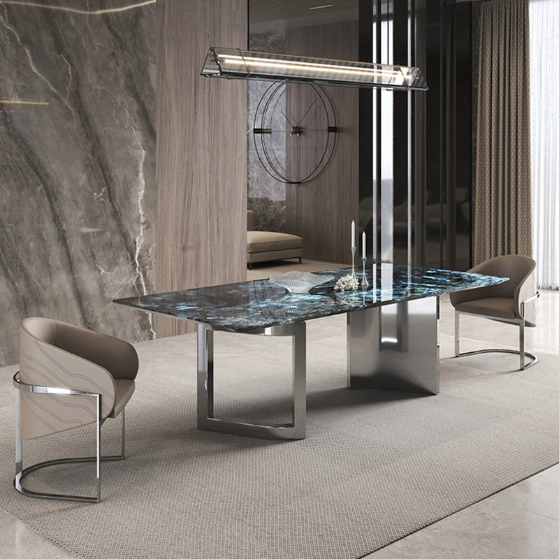 Set da pranzo con base metallo rettangolare con piano pietra da 1/4/7 pezzi per la casa Clearhalo