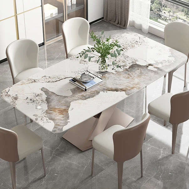 Set da pranzo con piano pietra sinterizzata nordica Set tavolo da pranzo rettangolare 1/4/5/7 pezzi Clearhalo