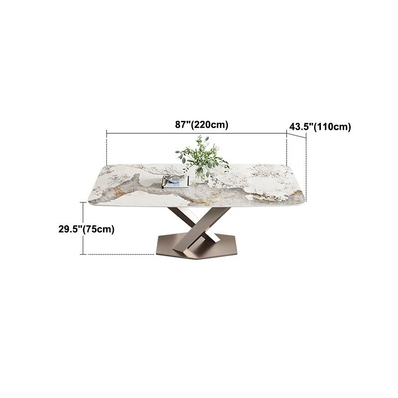 Set da pranzo con piano pietra sinterizzata nordica Set tavolo da pranzo rettangolare 1/4/5/7 pezzi Clearhalo
