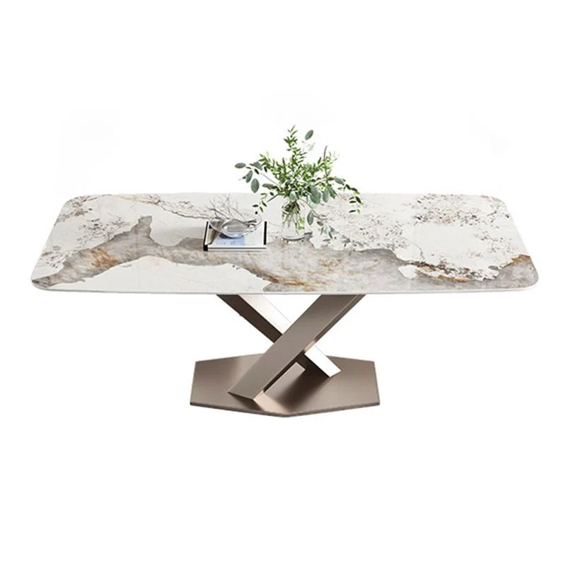 Set da pranzo con piano pietra sinterizzata nordica Set tavolo da pranzo rettangolare 1/4/5/7 pezzi Clearhalo