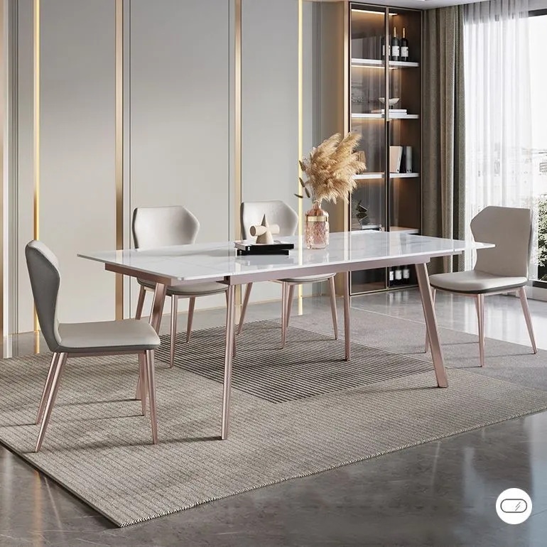 Set da pranzo con piano pietra sinterizzata nordica Set tavolo allungabile rettangolare 1/4/5/7 pezzi Clearhalo