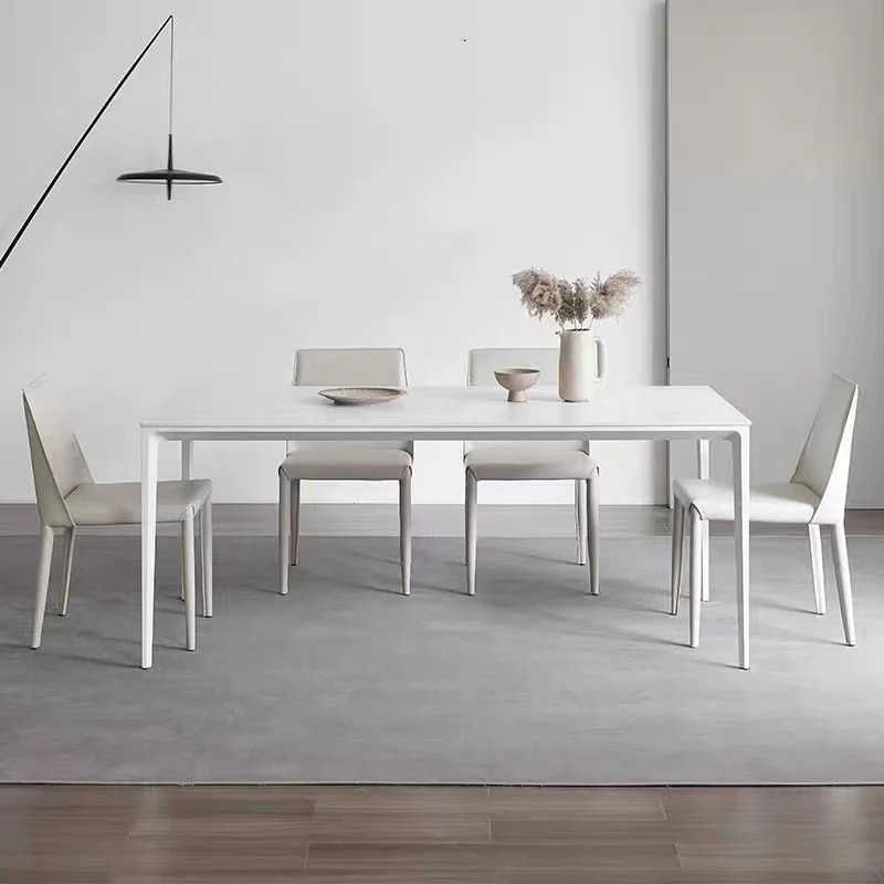 Set da pranzo con piano pietra sinterizzata stile designer Set tavolo da pranzo rettangolare 1/4/5/6/7 pezzi Clearhalo
