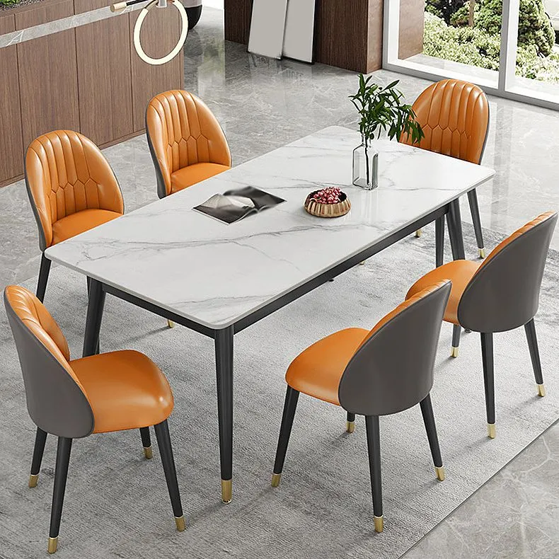 Set da pranzo con piano pietra sinterizzata stile moderno Set da pranzo rettangolare da 1/2/5/7 pezzi Clearhalo