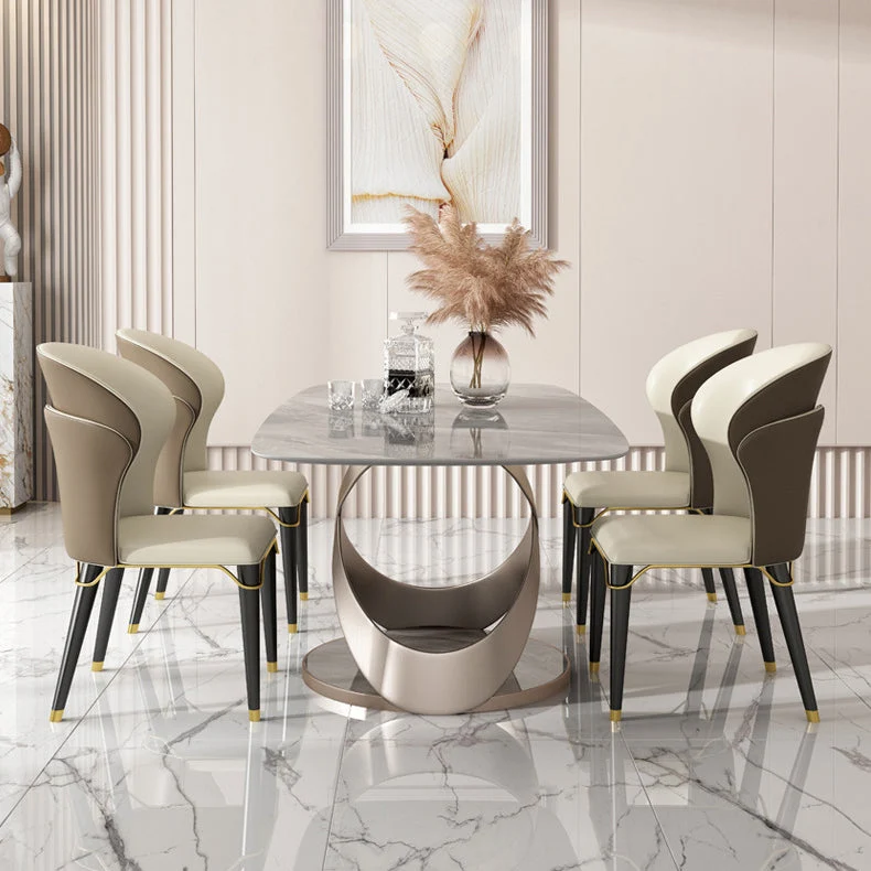 Set da pranzo con piano pietra sinterizzata nordica Set tavolo da pranzo rettangolare 1/4/5/6/7 pezzi Clearhalo