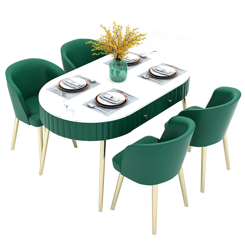 Set da pranzo con piano pietra sinterizzata bianca ovale da 4/5 pezzi per la casa Clearhalo