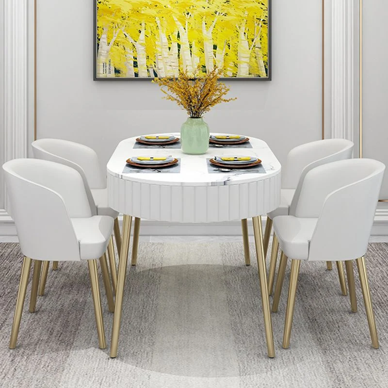 Set da pranzo con piano pietra sinterizzata bianca ovale da 4/5 pezzi per la casa Clearhalo