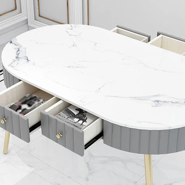 Set da pranzo con piano pietra sinterizzata bianca ovale da 4/5 pezzi per la casa Clearhalo
