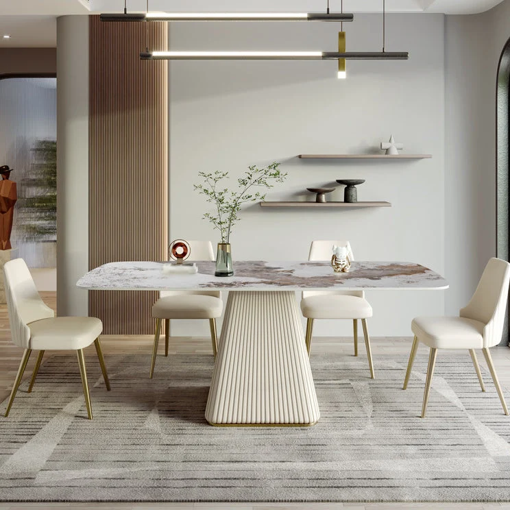 Set da pranzo con piano pietra sinterizzata nordica Set tavolo da pranzo rettangolare 1/4/5/6/7 pezzi Clearhalo