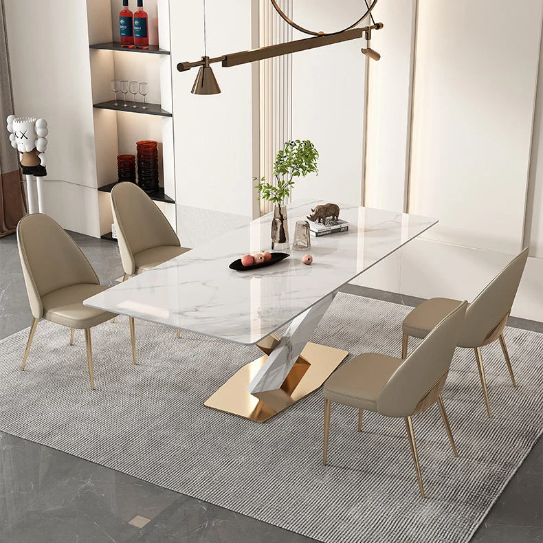 Set da pranzo con piano pietra sinterizzata nordica Set tavolo da pranzo rettangolare 1/4/5/6/7/9 pezzi Clearhalo