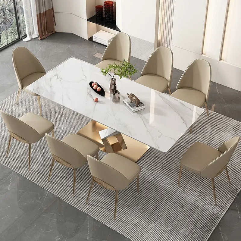 Set da pranzo con piano pietra sinterizzata nordica Set tavolo da pranzo rettangolare 1/4/5/6/7/9 pezzi Clearhalo