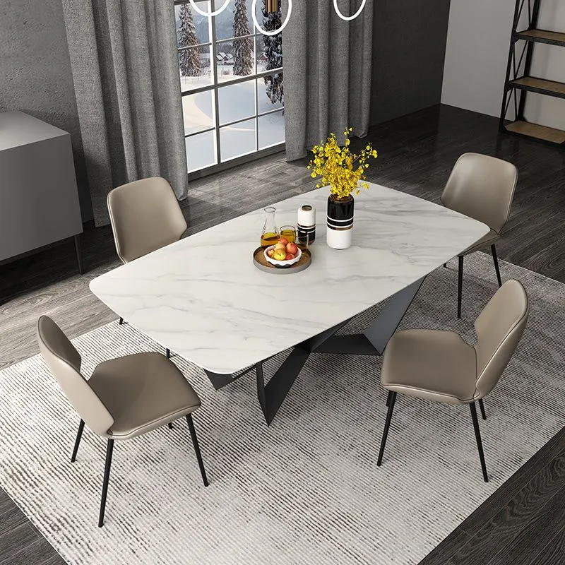 Set da pranzo contemporaneo da 1/4/5 pezzi Set da tavolo da pranzo pietra sinterizzata Clearhalo