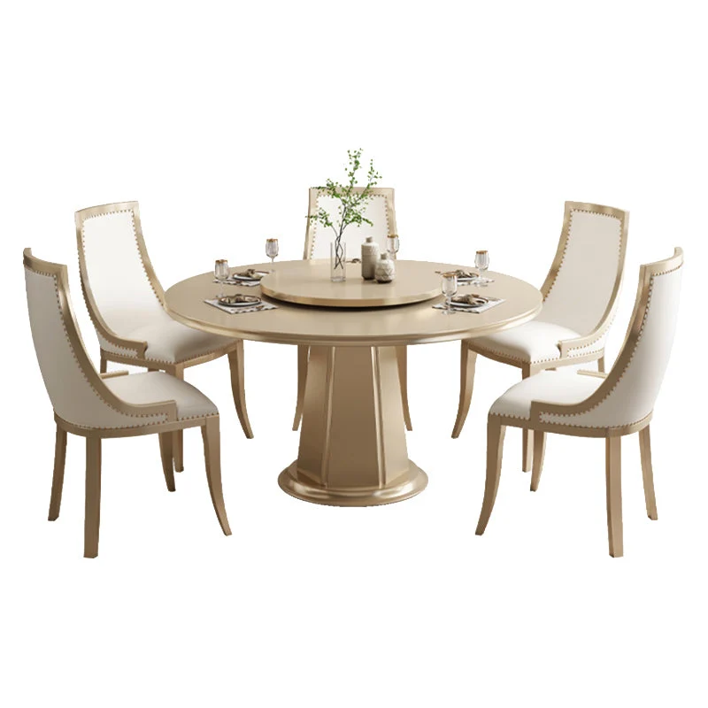 Set da pranzo contemporaneo legno massello rotondo da 1/2/5/6/7 pezzi marrone Clearhalo