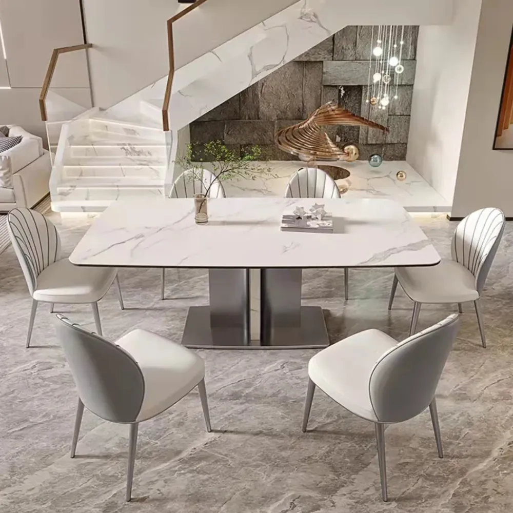 Set da pranzo da cucina con sedie bianche Set da pranzo moderno da 1/5/6/7 pezzi Clearhalo