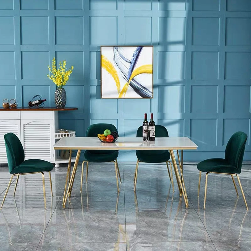 Set da pranzo Glam 1/2/5 pezzi Tavolo da pranzo con piano pietra con sedie per ristorante Clearhalo