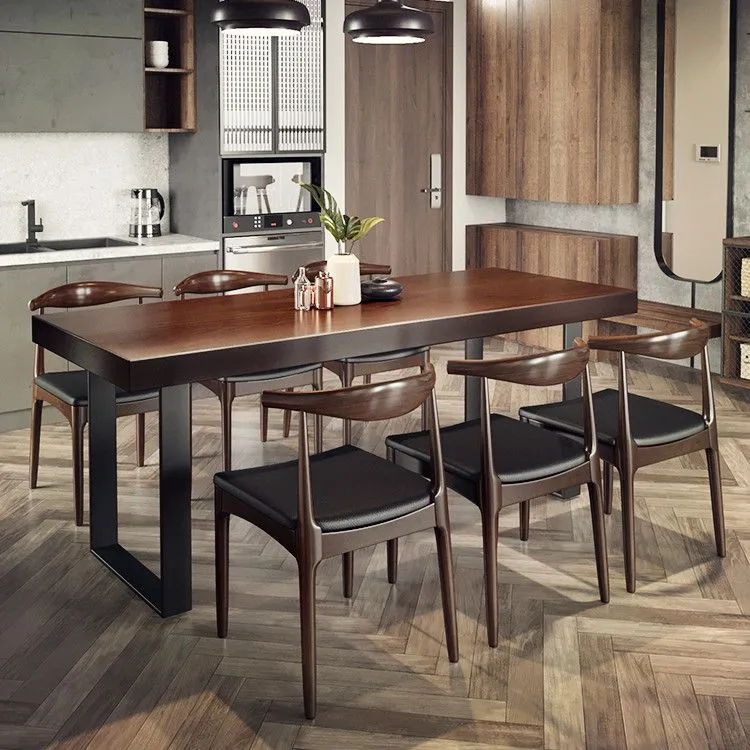 Set da pranzo industriale 1/5/7 pezzi Tavolo da pranzo rettangolare legno di pino per sala da pranzo Clearhalo