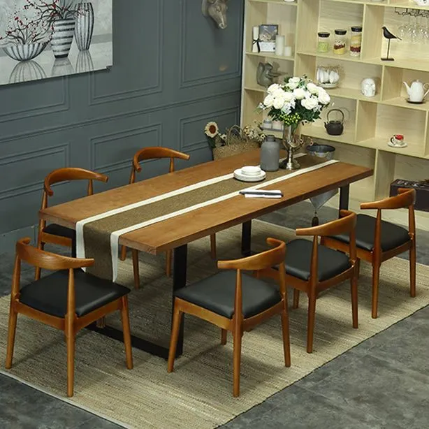 Set da pranzo industriale per interni Set da tavolo legno massello e metallo da 1/2/5/7 pezzi Clearhalo