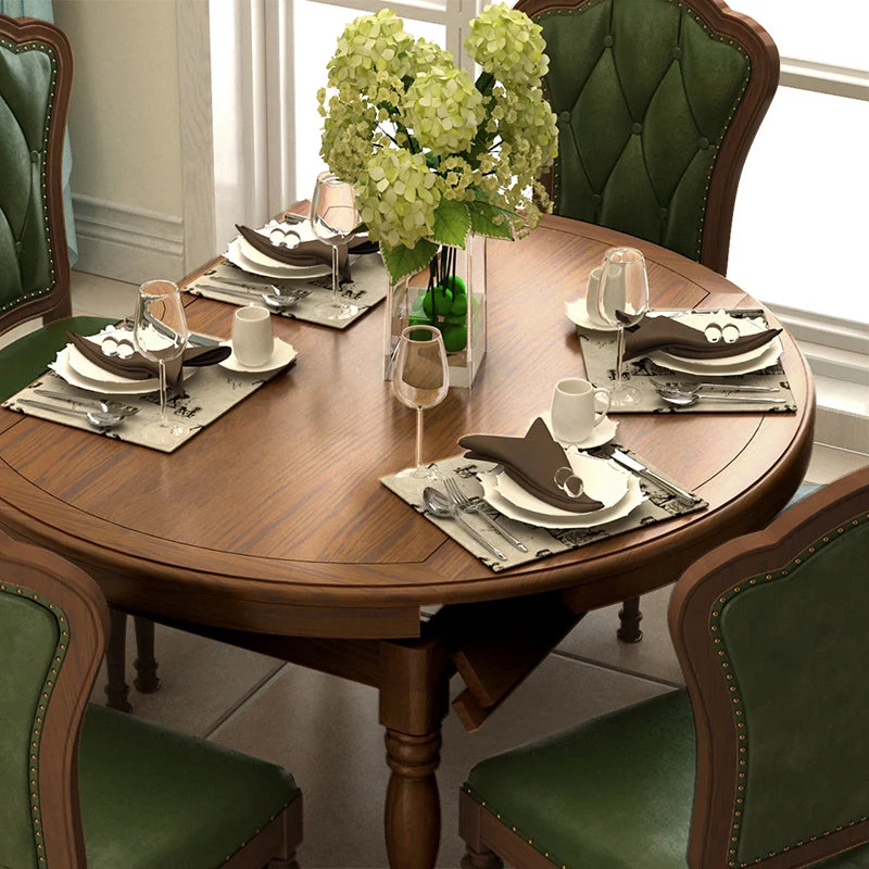 Set da pranzo legno massello da 1/5/7 pezzi con tavolo pieghevole e sedie pelle Clearhalo