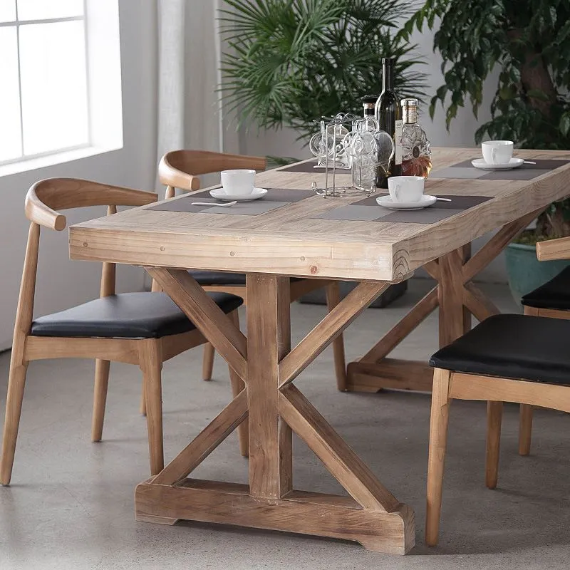 Set da pranzo legno massello rettangolare stile Glam Set da pranzo da 1/2/3/5 pezzi per sale da pranzo Clearhalo