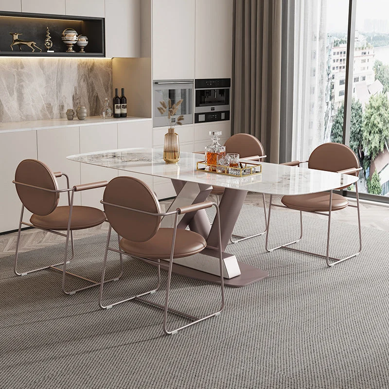 Set da pranzo di lusso con piano pietra sinterizzata Set tavolo da pranzo rettangolare 1/5/7 pezzi Clearhalo