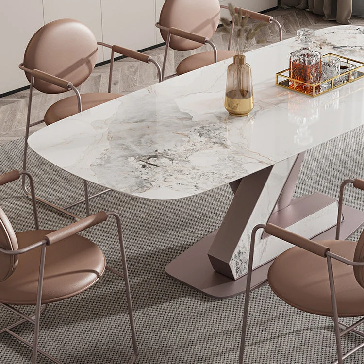 Set da pranzo di lusso con piano pietra sinterizzata Set tavolo da pranzo rettangolare 1/4/5/7 pezzi Clearhalo