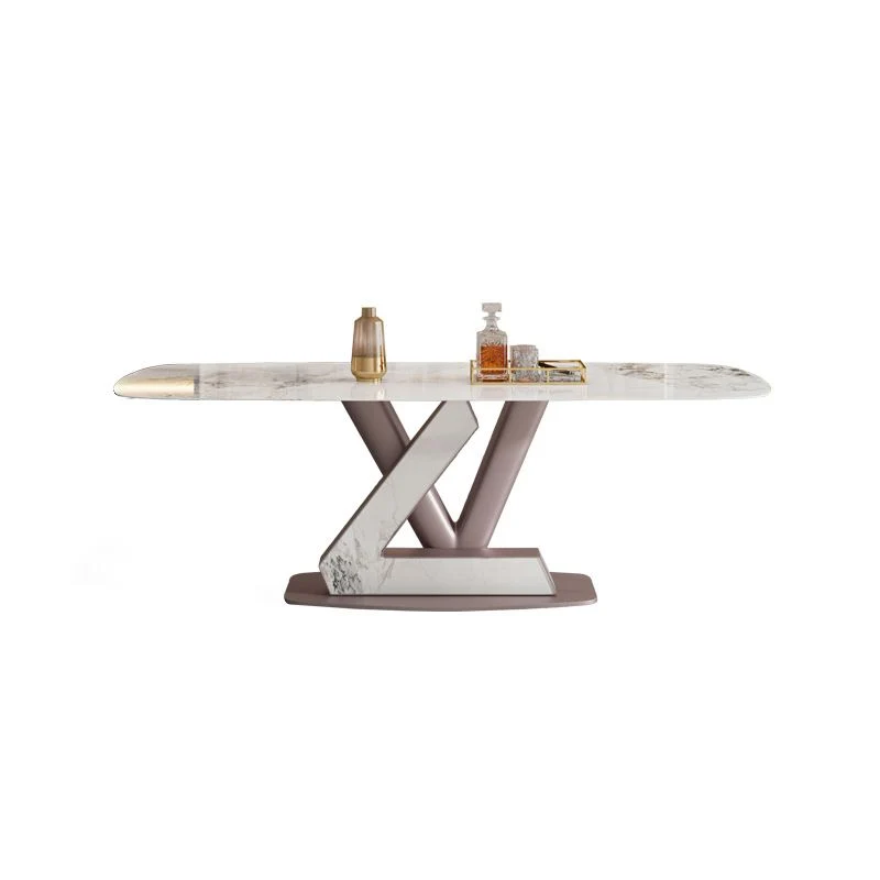 Set da pranzo di lusso con piano pietra sinterizzata Set tavolo da pranzo rettangolare 1/4/5/7 pezzi Clearhalo