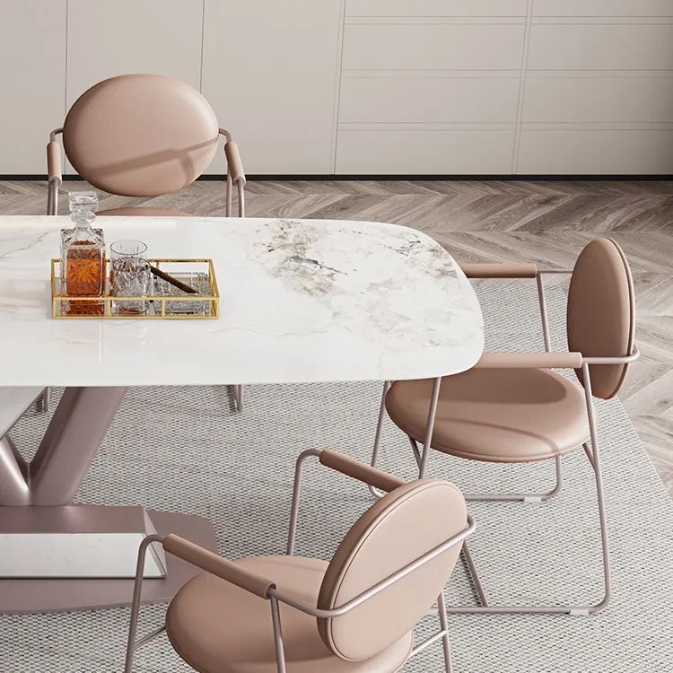 Set da pranzo di lusso con piano pietra sinterizzata Set tavolo da pranzo rettangolare 1/4/5/7 pezzi Clearhalo
