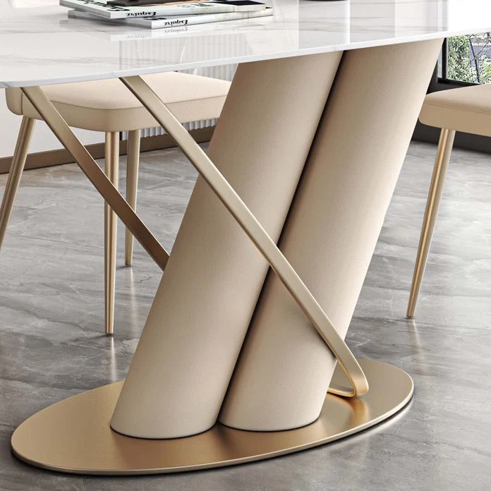 Set da pranzo di lusso con piano pietra sinterizzata Set da tavolo da dinette rettangolare da 1/4/5/7 pezzi Clearhalo