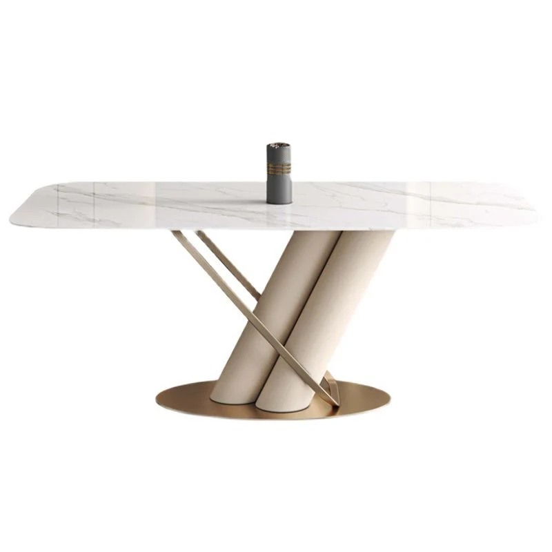 Set da pranzo di lusso con piano pietra sinterizzata Set da tavolo da dinette rettangolare da 1/4/5/7 pezzi Clearhalo