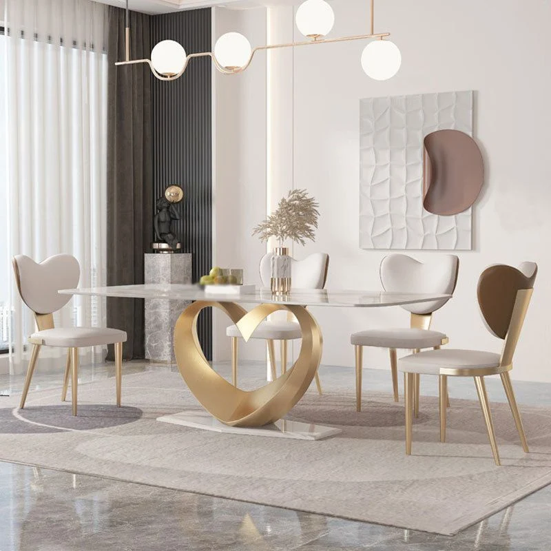 Set da pranzo di lusso con piano pietra sinterizzata Set da tavolo da pranzo rettangolare 1/4/5/7/9 pezzi Clearhalo