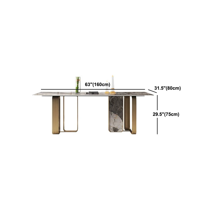 Set da pranzo lussuoso con piano pietra sinterizzata Set da tavolo da pranzo rettangolare 1/2/3/5/6/7/9 pezzi Clearhalo