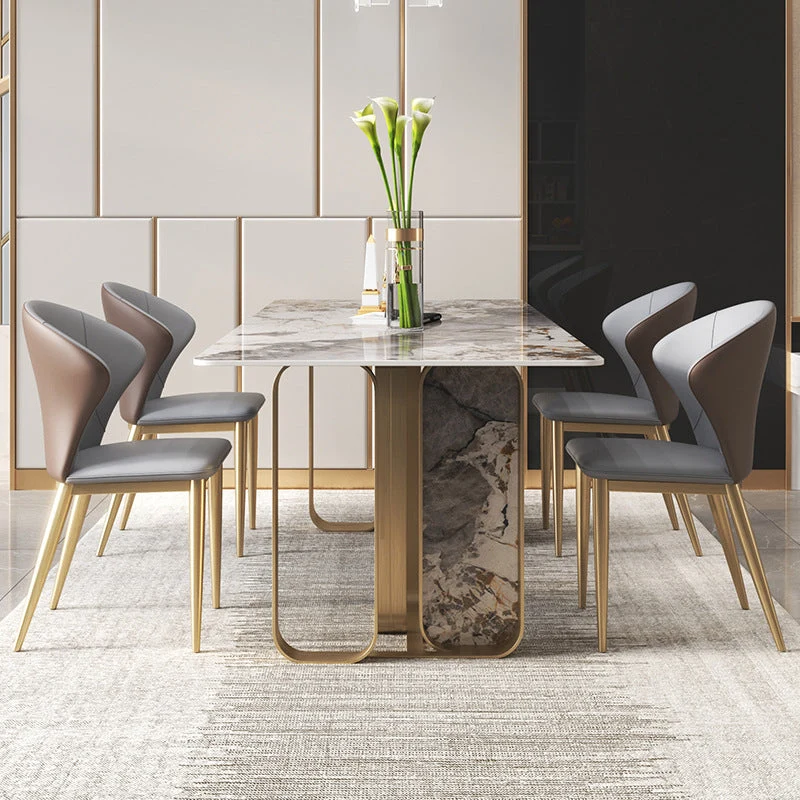 Set da pranzo lussuoso con piano pietra sinterizzata Set da tavolo da pranzo rettangolare 1/2/3/5/6/7/9 pezzi Clearhalo