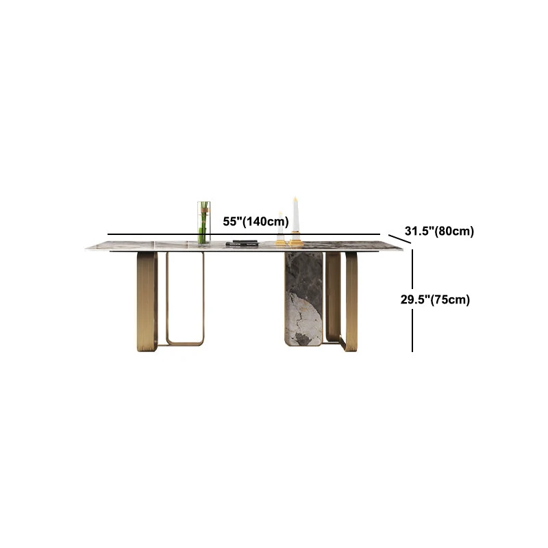 Set da pranzo lussuoso con piano pietra sinterizzata Set da tavolo da pranzo rettangolare 1/2/3/5/6/7/9 pezzi Clearhalo