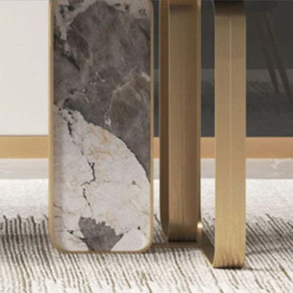 Set da pranzo lussuoso con piano pietra sinterizzata Set da tavolo da pranzo rettangolare 1/2/3/5/6/7/9 pezzi Clearhalo