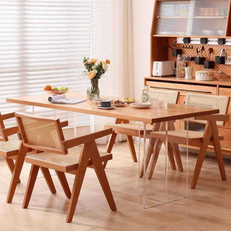 Set da pranzo minimalista legno massello Set di mobili da pranzo rettangolari da 1/2/4/5 pezzi Clearhalo