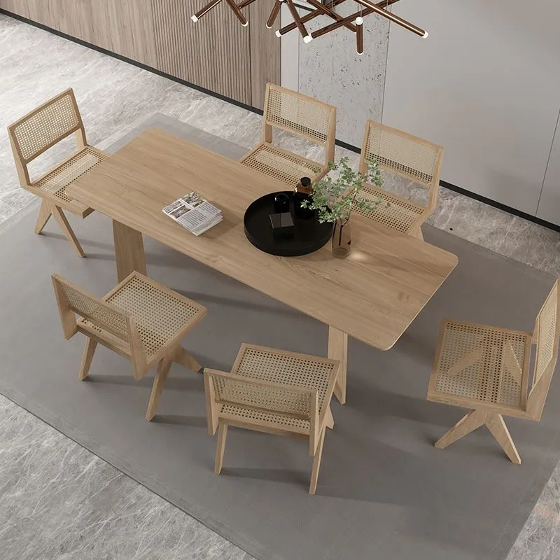Set da pranzo moderno da 1/2/6/7 pezzi, tavolo da pranzo legno massello con sedie legno Clearhalo