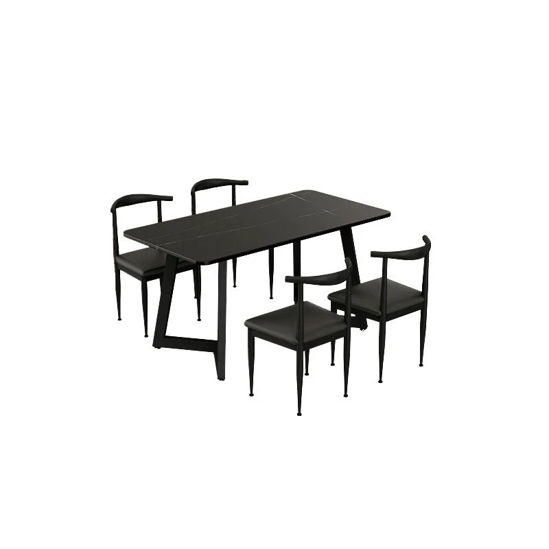 Set da pranzo moderno da 1/3/7 pezzi Tavolo da pranzo rettangolare pietra per bar Clearhalo