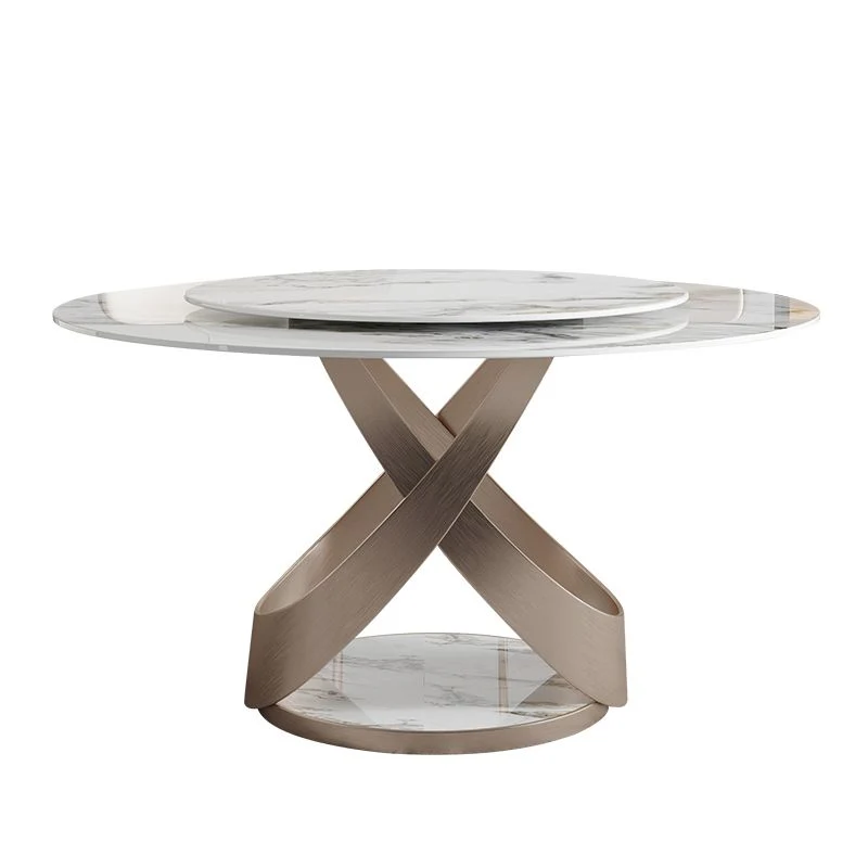 Set da pranzo moderno da 1/4/5/7 pezzi con tavolo da pranzo rotondo pietra sinterizzata bianca Clearhalo