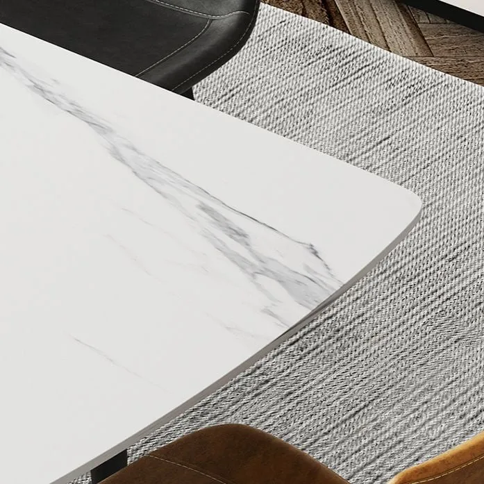 Set da pranzo moderno da 1/4/5/7 pezzi con tavolo da pranzo scalabile con piano pietra sinterizzata bianca Clearhalo