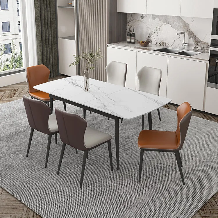 Set da pranzo moderno da 1/4/5/7 pezzi con tavolo da pranzo scalabile con piano pietra sinterizzata bianca Clearhalo