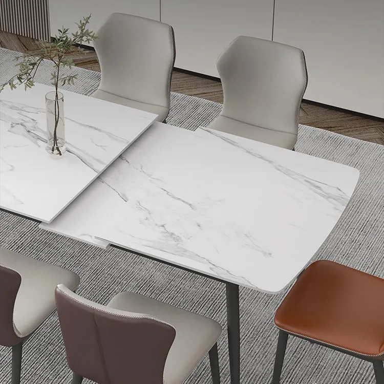 Set da pranzo moderno da 1/4/5/7 pezzi con tavolo da pranzo scalabile con piano pietra sinterizzata bianca Clearhalo