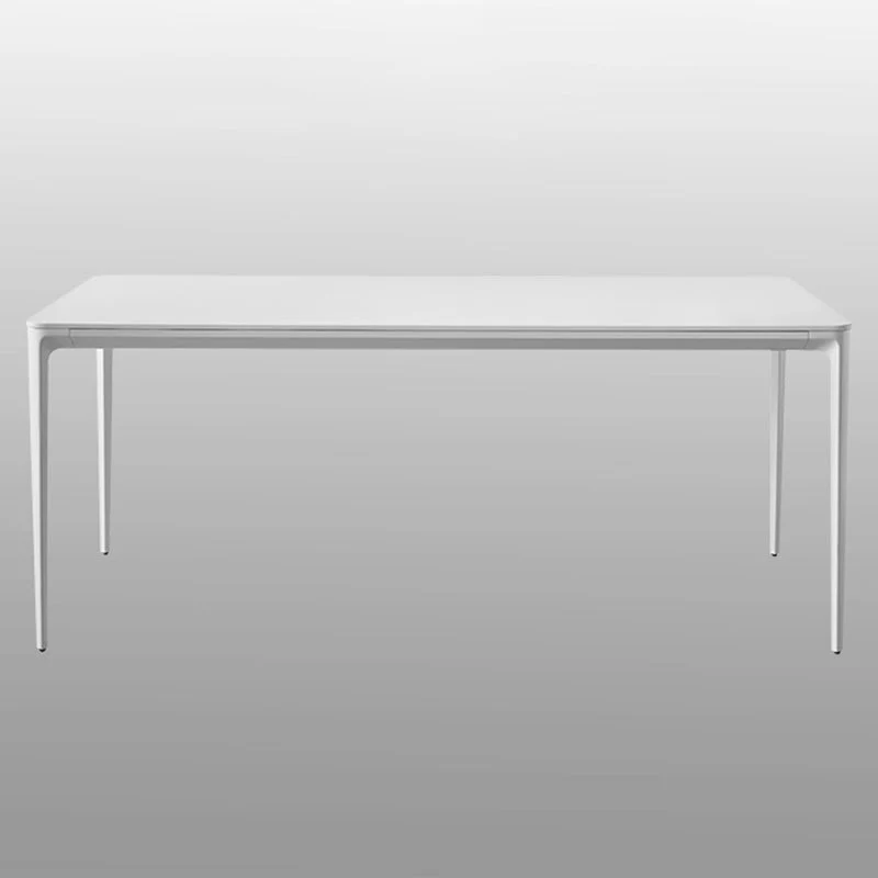 Set da pranzo moderno alluminio Set da tavolo da pranzo rettangolare pietra sinterizzata bianca da 1/2/7 pezzi Clearhalo