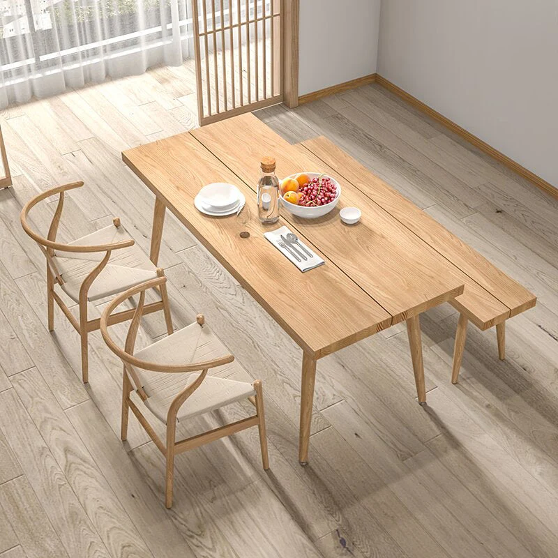 Set da pranzo moderno beige da 1/2/4 pezzi Set da tavolo da pranzo rettangolare legno di frassino Clearhalo